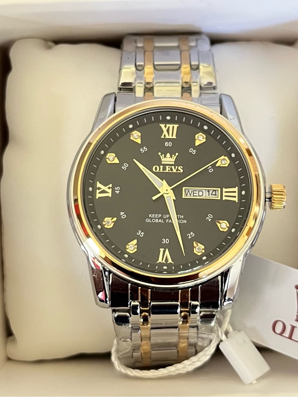 OLEVS Men's Two-Tone Black Dial Dress Watch